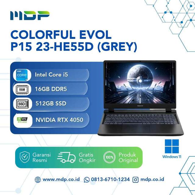 NOTEBOOK COLORFUL EVOL P15 23-HE55D (WHITE) : INTEL CORE I5-12450H ,1X16GB DDR5 4800,512GB SSD NVME ,RTX 4050 6GB GDDR6 ,15,6" FHD ,WIN 11 HOME (BACKPACK BLACK) 