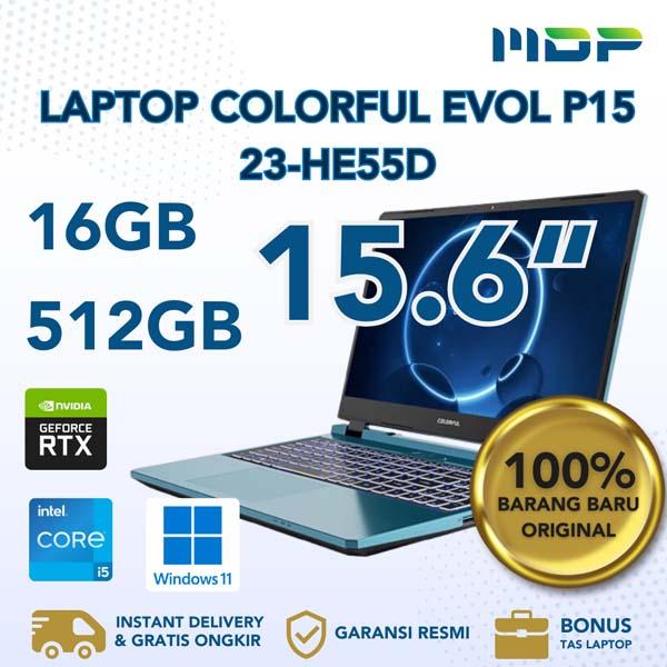NOTEBOOK COLORFUL EVOL P15 23-HE55D (BLUE) : INTEL CORE I5-12450H ,1X16GB DDR5 4800,512GB SSD NVME ,RTX 4050 6GB GDDR6 ,15,6" FHD ,WIN 11 HOME (BACKPACK BLACK)