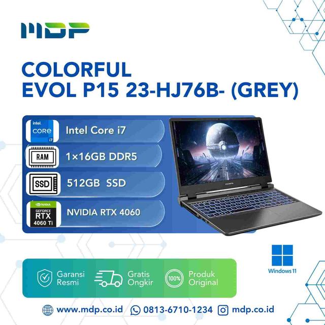 NOTEBOOK COLORFUL EVOL P15 23-HJ76B- (GREY) : INTEL CORE I7-13620H ,16GB DDR5 32 2300 ,512GB SSD NVME ,RTX 4060 8GB GDDR6 ,15,6" QHD ,WIN 11 HOME (BACKPACK GREY) 