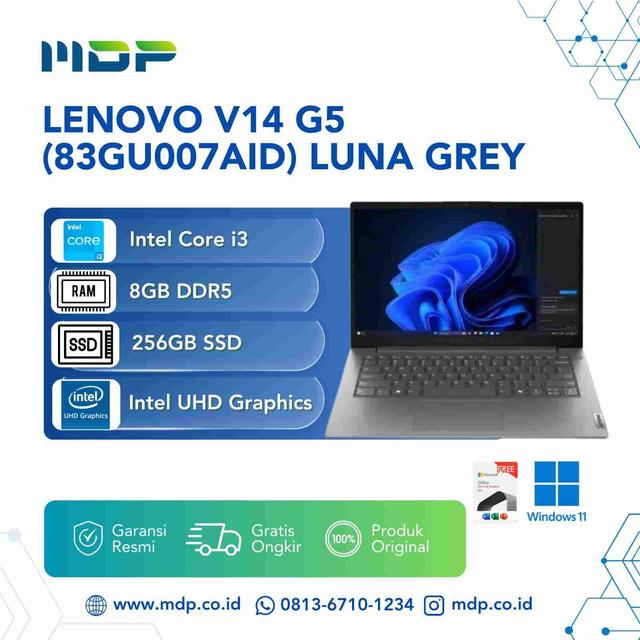 NOTEBOOK LENOVO V14 G5 (83GU007AID) LUNA GREY : INTEL CORE I3-1315U,8GB,256GB SSD,14"FHD,WIN 11(+BACPACK Q17225/4313)