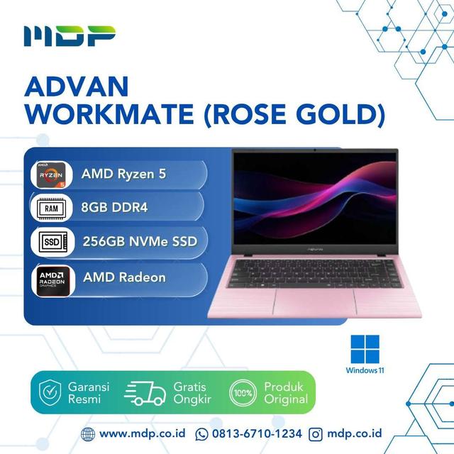 NOTEBOOK ADVAN WORKMATE (ROSE GOLD) : AMD R5-3500U,1X8 GB DDR4,256 GB SSD,14"FHD+ IPS,WIN 11 (TAS)
