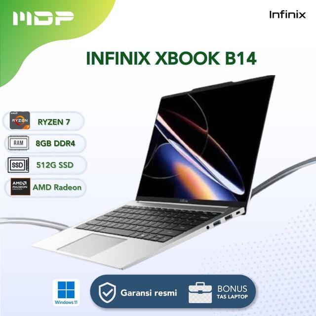 NOTEBOOK INFINIX XBOOK B14 (SILVER) : AMD R7-7735HS,8GB,512GB SSD,14"WUXGA IPS,WIN 11(+BACPACK GRAY)+BN1948/BN1989