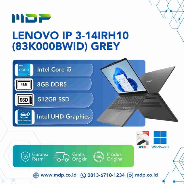 NOTEBOOK LENOVO IP 3-14IRH10 (83K000BWID) GREY : INTEL CORE I5-13420H,8GB,512GB SSD,14"WUXGA,WIN 11 HOME+OHS (BACKPACK Q17225)