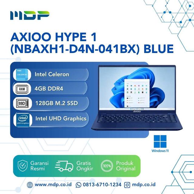 NOTEBOOK AXIOO HYPE 1 (NBAXH1-D4N-041BX) BLUE : INTEL CELERON N4020,4GB,128GB SSD M2,14"FHD, DOS (NO TAS)