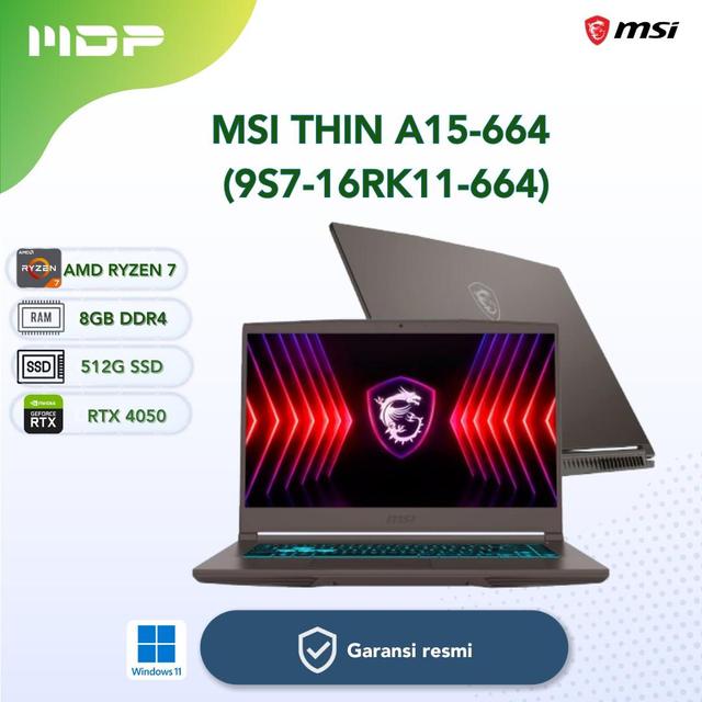 NOTEBOOK MSI THIN A15-664 (9S7-16RK11-664) : AMD R7-7735HS,8GB DDR5,512GB SSD,15.6"FHD,RTX3050,WIN 11