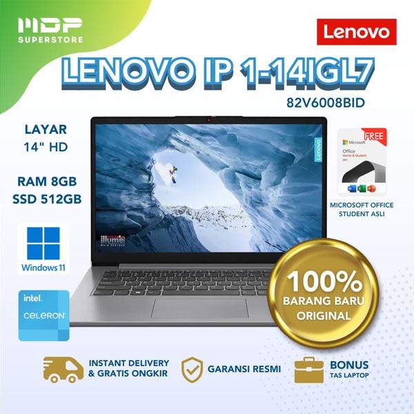 NOTEBOOK LENOVO IP 1-14IGL7 (82V6008BID) CLOUD GREY : N4020,8GB DDR4,512GB SSD,14.0"HD,WIN 11+OHS 2021,2Y WARRANTY (BACKPACK)