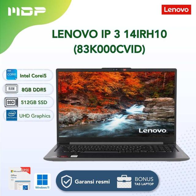 NOTEBOOK LENOVO IP 3 14IRH10 (83K000CVID) LUNA GREY  : INTEL CORE I5-13420H,8GB DDR5-4800,512GB SSD,INTEL UHD GRAPHICS,14"WUXGA,WIN 11 HOME+OHS 2024+M365 (BACKPACK Q17225)