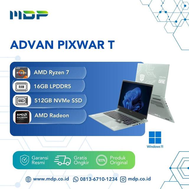 NOTEBOOK ADVAN PIXWAR T : AMD RYZEN 7-8745HS,16GB DDR5,512GB SSD MVME,AMD RADEON 780M,15,6" FHD ,TOUCHSCREEN, WINDOWS 11 HOME,1Y WARRANT(NO TAS)