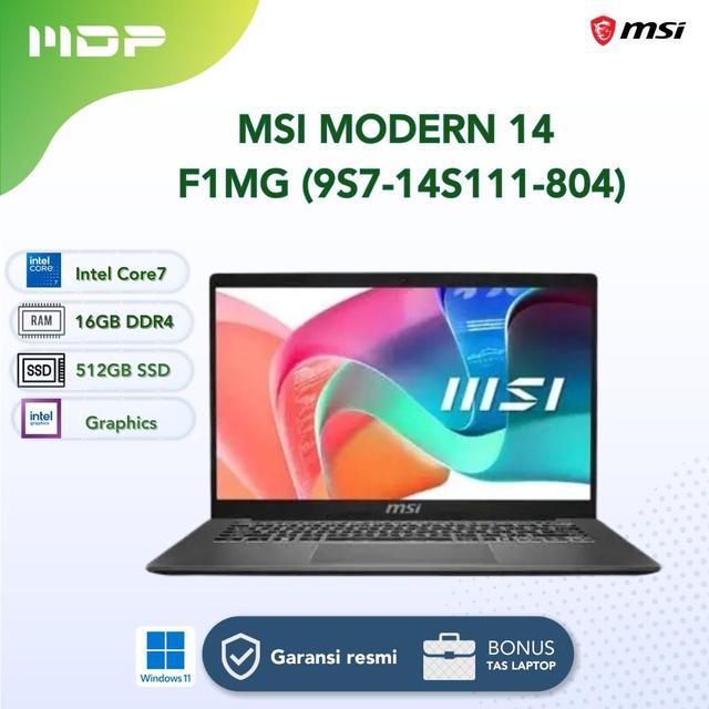 NOTEBOOK MSI MODERN 14 F1MG (9S7-14S111-804) PLATINUM GRAY : INTEL CORE 7-150U,16GB DDR4,512GB SSD NVME,14"FHD,WIN 11 HOME