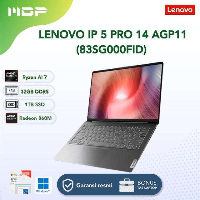 NOTEBOOK LENOVO IP 5 PRO 14 AGP11 (83SG000FID) LUNA GREY : AMD RYZEN 7 AI 7-450,32GB,1TB SSD, 14" 2.8K OLED,WIN 11 HOME+OHS+M365,3Y PREMIUM+ADP (BACKPACK  DIDLM)