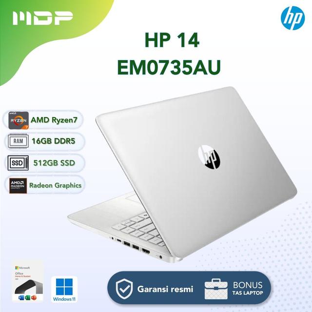 NOTEBOOK HP 14-EM0735AU (SILVER) : AMD R7-7730U,16GB,512GB SSD,AMD RADEON 720 HD,14"FHD,WIN 11 HOME+OHS (TAS A08JTAA)