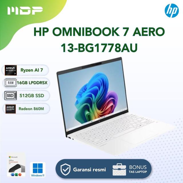 NOTEBOOK HP OMNIBOOK 7 AERO 13-BG1778AU (WHITE) : AMD RYZEN AI 7-350,16GB LPDDR5X,512GB SSD,AMD RADEON 860M,13.3"WQXGA,WIN 11 HOME+OHS (TAS A08JTAA)