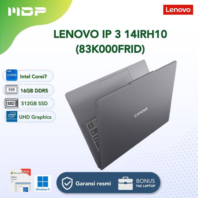 NOTEBOOK LENOVO IP 3 14IRH10 (83K000FRID) LUNA GREY : INTEL CORE I7-13620H,16GB,512GB SSD,14"WUXGA,WIN 11 HOME+OHS 2024+M365,2Y PREMIUM+ADP (TAS DIDLM)