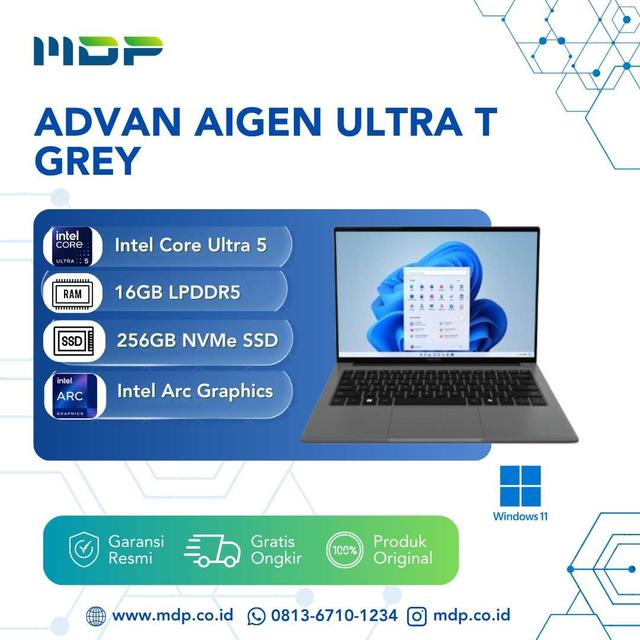 NOTEBOOK ADVAN AIGEN ULTRA T GREY : INTEL CORE ULTRA 5-115U ,16GB LPDDR5, 256 GB 14" FHD+IPS TOUCH SCREEN W11 (NO TAS)