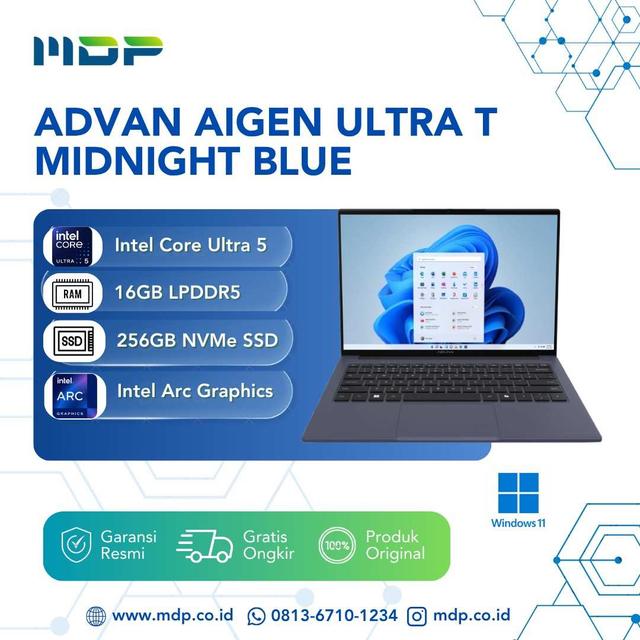 NOTEBOOK ADVAN AIGEN ULTRA T MIDNIGHT BLUE: INTEL CORE ULTRA 5-115U ,16GB LPDDR5, 256 GB 14" FHD+IPS TOUCH SCREEN W11 (NO TAS)