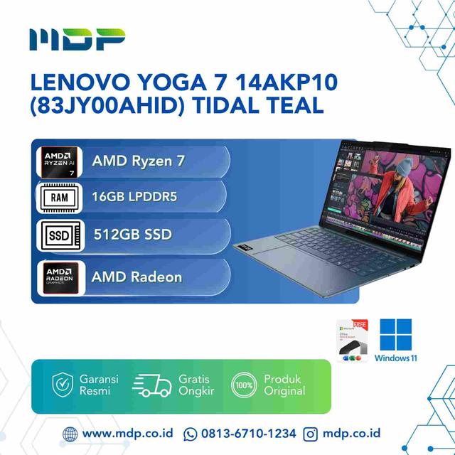 NOTEBOOK LENOVO YOGA 7 14AKP10 (83JY00AHID) TIDAL TEAL  : AMD R7-345,16GB,512GB SSD,14"WUXGA,WIN 11 HOME+OHS 2024+M365 (SLEEVCASE 41K68624