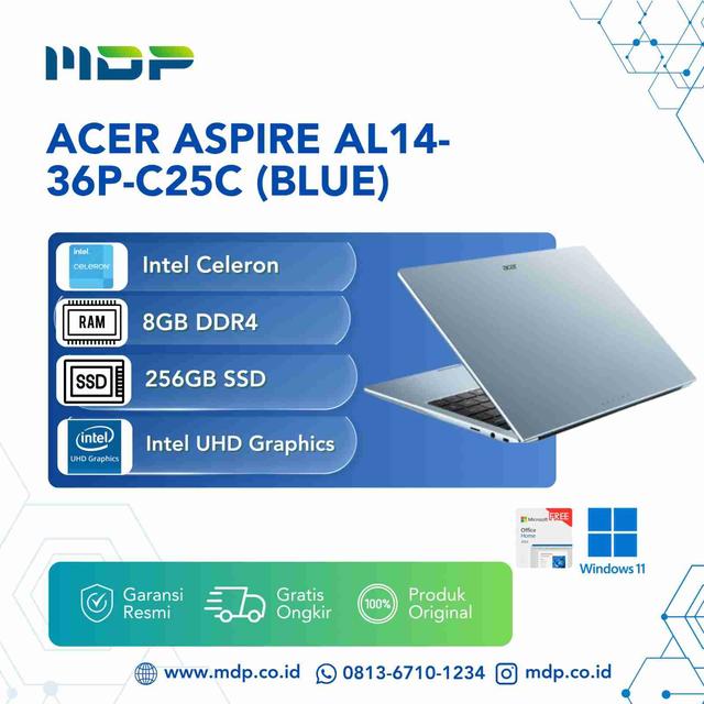 NOTEBOOK ACER ASPIRE AL14-36P-C25C (BLUE) : INTEL CELERON N4500,8GB DDR4,256GB SSD,WIN 11+OHS 2024 (BACKPACK)