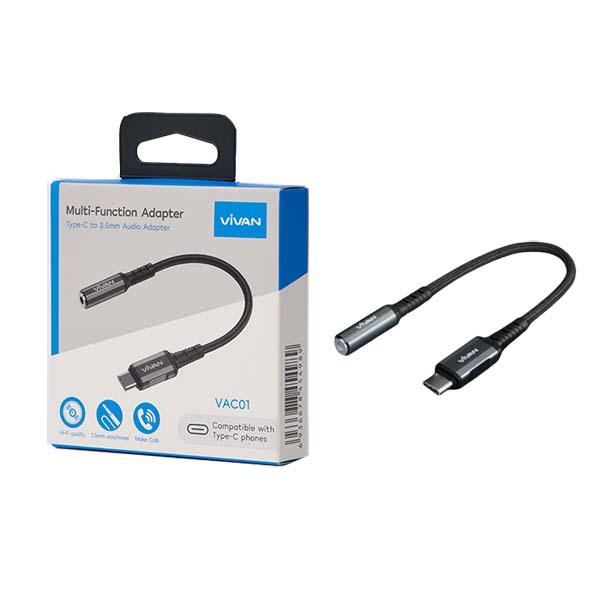MULTI FUNCTION ADAPTOR VIVAN TYPE-C TO 3.5MM AUDIO ADAPTER VAC01 BLACK