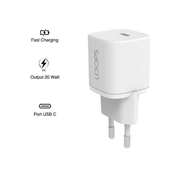 LOOPS KABEL NYLON TYPE C PORT CHARGE 20W WHITE