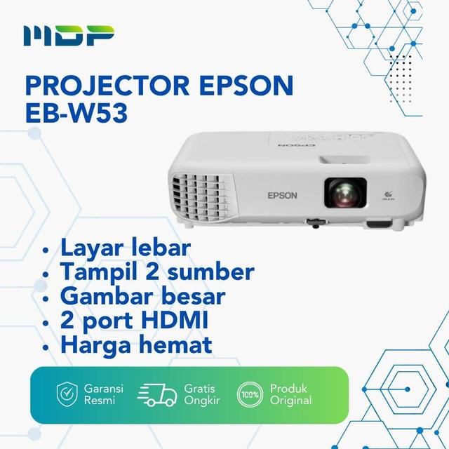 PROJECTOR EPSON EB-W53 : WXGA 4.000 LUMENS ANSI 3LCD BUILT-IN 2 SPEAKERS HDMI (TAS)