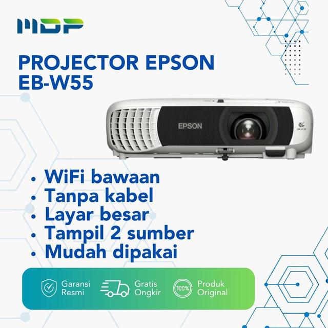 PROJECTOR EPSON EB-W55 : WXGA 4.000 LUMENS ANSI 3LCD BUILT-IN 2 SPEAKERS, BUILT IN WIRELESS (TAS)