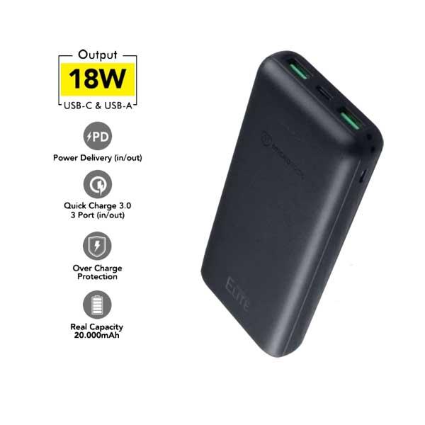 POWER BANK MICROPACK 20000 MAH ELITE-BLACK (PB-20K-PD-BK)