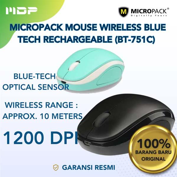 MICROPACK MOUSE WIRELESS BLUE TECH RECHARGEABLE (BT-751C) BK/GNWH
