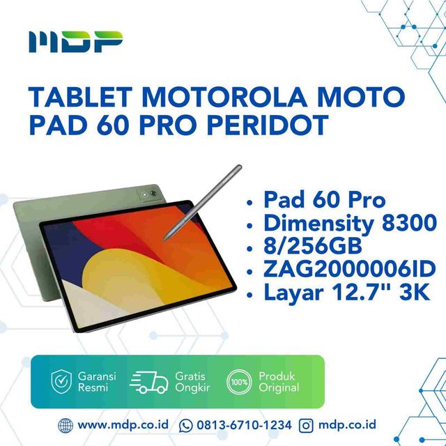 TABLET MOTOROLA MOTO PAD 60 PRO PERIDOT (ZAG2000006ID)  : MEDIATEK DIMENSITY 8300,8GB LPDDR5X,256GB SSD,12.7"3K