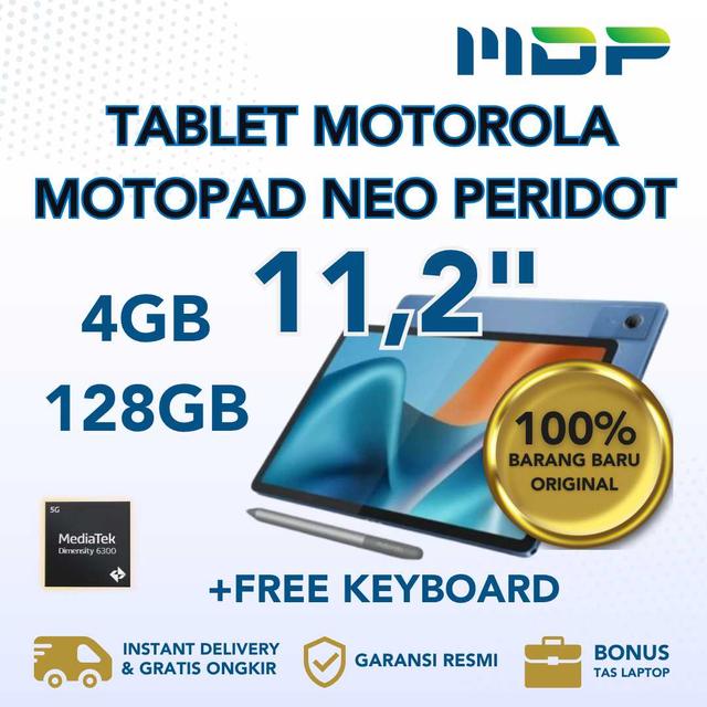 TABLET MOTOROLA MOTOPAD NEO PERIDOT (ZAGV0000ID) + ZG38C07097 : MEDIATEK DIMENSITY 6300,4GB LPDDR5X,128GB SSD,11"2.5K,7040MAH,PEN,KEYBOARD (FREE:BN1994)